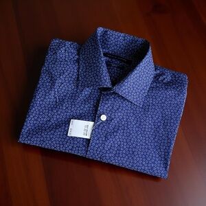NWT Tommy Hilfiger Men's Dress Shirt Stretch Navy Willow Print | M 15 32-33 Slim